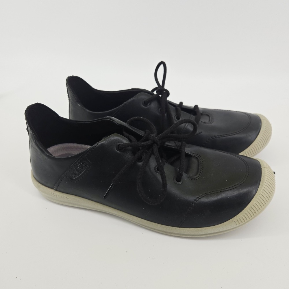 Keen Women's Lorelai Sneaker Size 7.5 Black Leather Lace Up Shoe Low Top